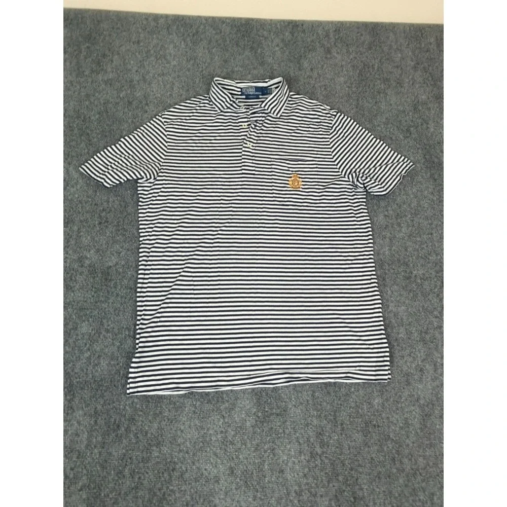 Polo Ralph Lauren Classic Fit Polo Crest Lisle Shirt Men's ‎ Blue Stripe Size M